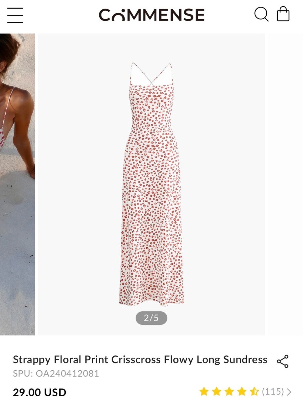 Commense Strappy Floral Print Crisscross Maxi Sundress Size Medium EUC